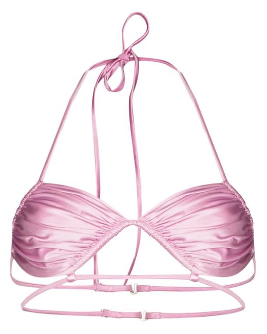 Isa Boulder Pink Ruched-Detailing Bikini Top