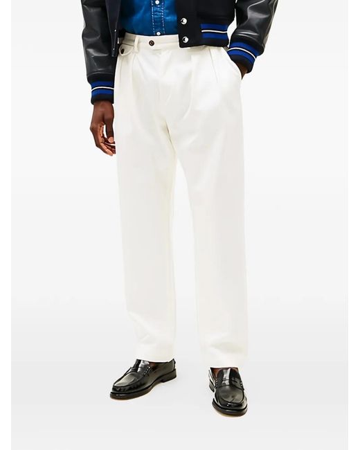 Tommy Hilfiger White Pleated Twill Trousers for men
