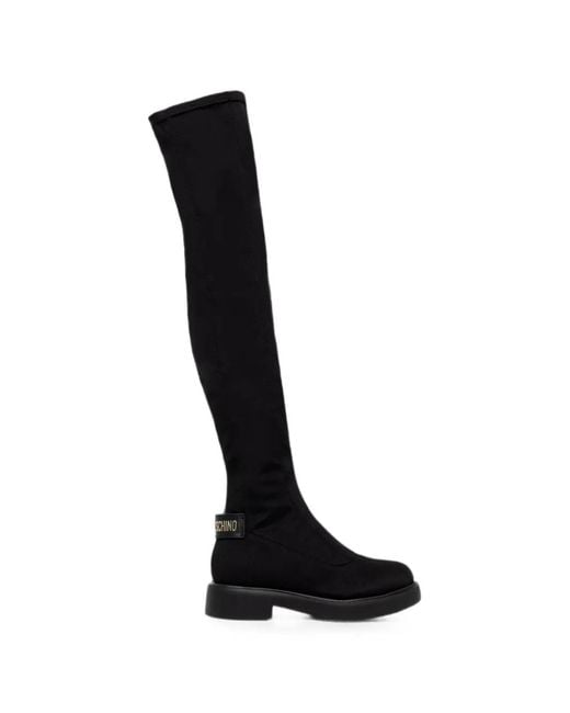 Love Moschino Black Logo-Plaque Over-The-Knee Boots