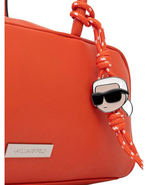 Karl Lagerfeld Red Logo-Plaque Charm-Pendant Shoulder Bag