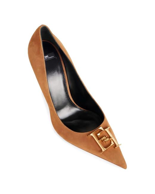 Elisabetta Franchi White Logo-Detail Suede Pumps