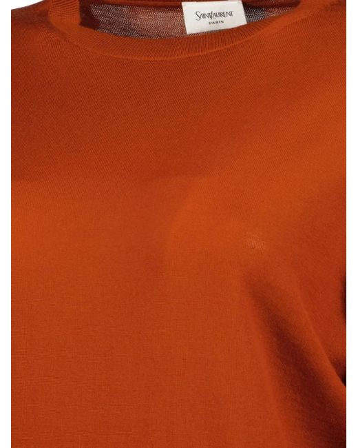 Saint Laurent Orange Round-Neck Ribbed Sweater