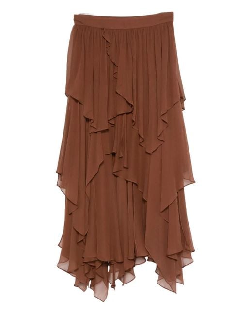 Zimmermann Ruffle-details Midi Skirt Brown