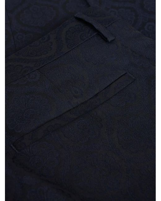 Etro Blue Jacquard Tapered-Leg Trousers for men