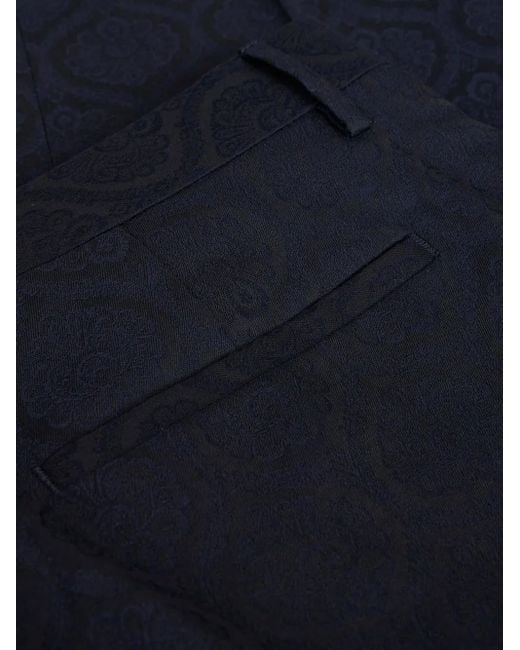 Etro Blue Jacquard Tapered-Leg Trousers for men
