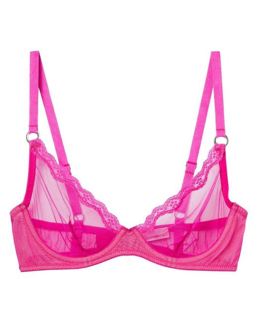 Fleur du Mal Sheer Tulle Demicup Bra in Pink Lyst