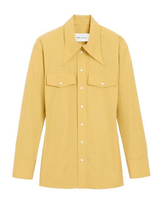 AMI Yellow Cotton Sharp Collar Fitted Shirt
