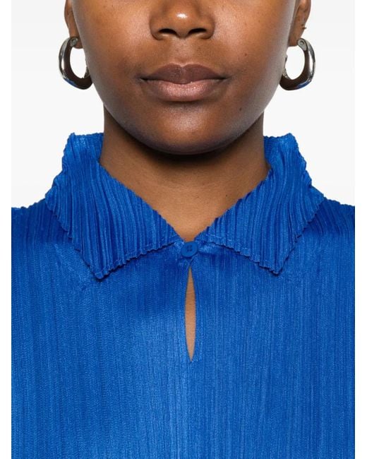 Pleats Please Issey Miyake Blue Pleated Buttoned Top