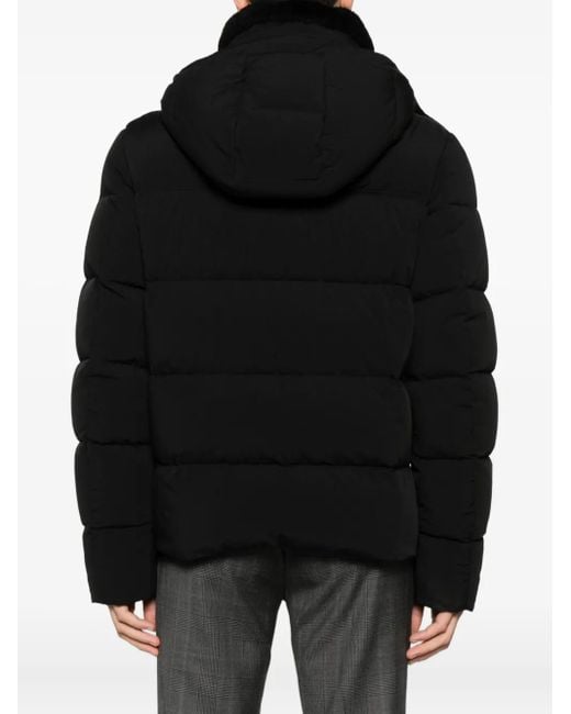 Moorer Black Hooded Quilted Jacket for men