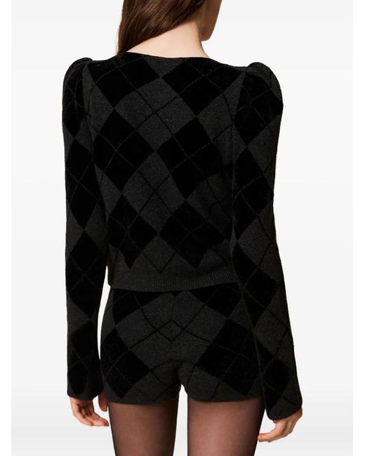Twinset Black Diamond-Pattern Knit Shorts