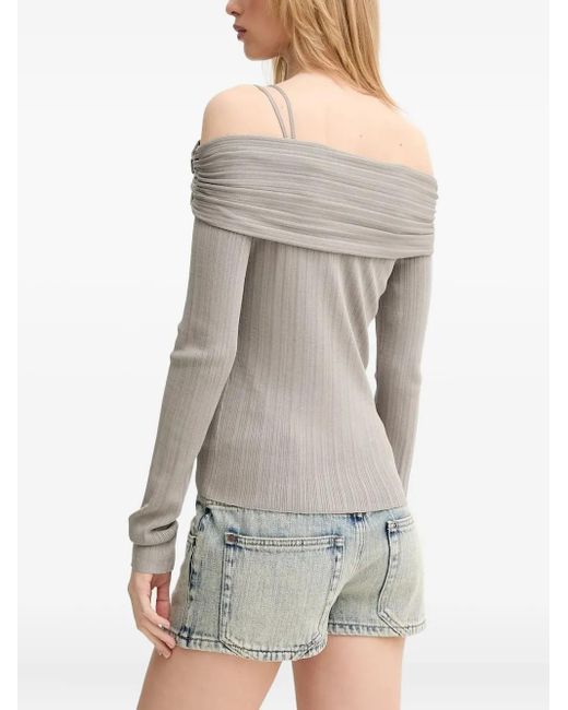 Miss Sixty Gray Rose-Embellished Off-Shoulder Knit Top