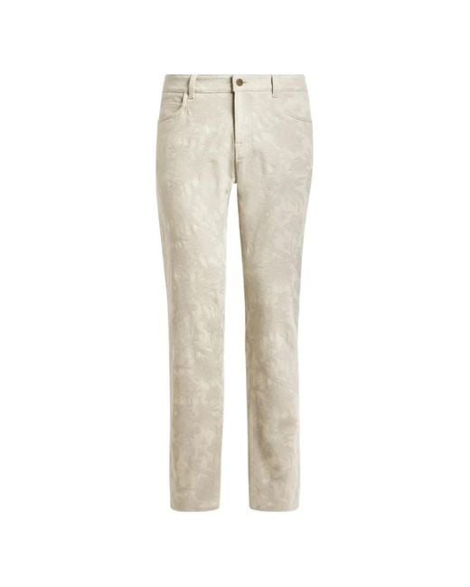 Etro White Pantalon En Jacquard Gabardine De Coton À Motif Floral for men