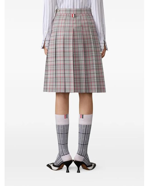 Thom Browne Gray Plaid-Pattern Pleated Wool Skirt