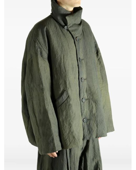 Ziggy Chen Green Buttoned Funnel-Neck Jacket for men