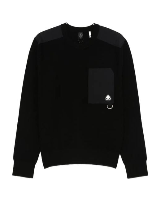 Moose Knuckles Black Patch-Pocket Sweater for men