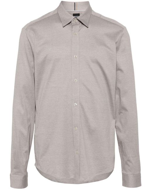 Boss Gray Geometric-pattern Cotton Shirt for men