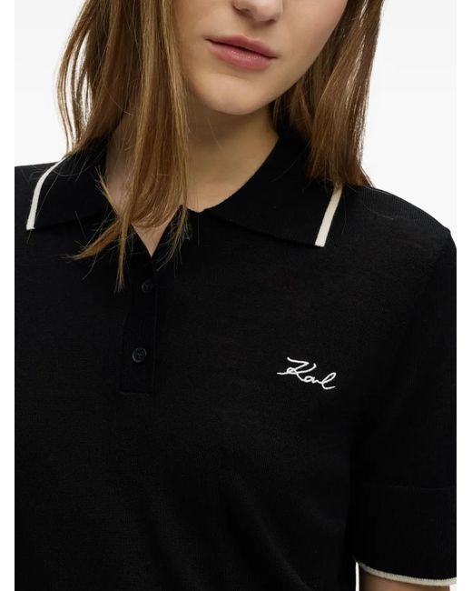 Karl Lagerfeld Black Merino-Wool Polo Shirt
