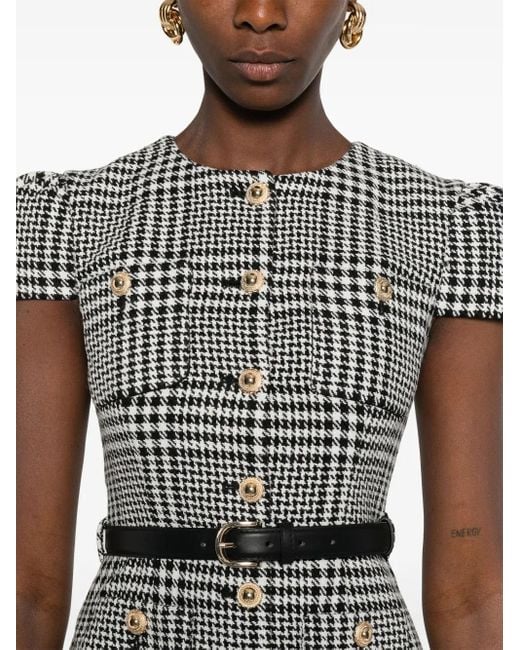 Self-Portrait Gray Houndstooth Midi Dress