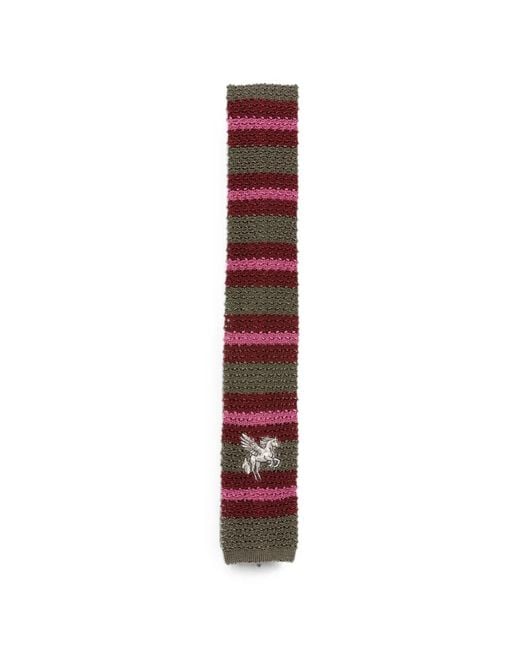 Etro Purple Pegaso-Embroidered Striped-Pattern Tie for men