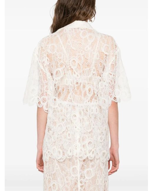 Fabiana Filippi White Lace Scalloped-Hem Shirt