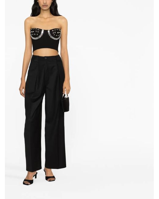 Area Black Crystal-Embellished Bustier Top