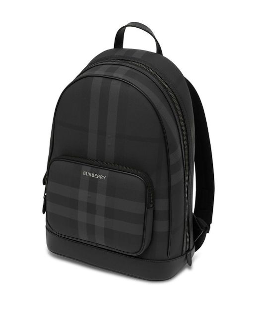 Burberry Black Check Motif Backpack for men