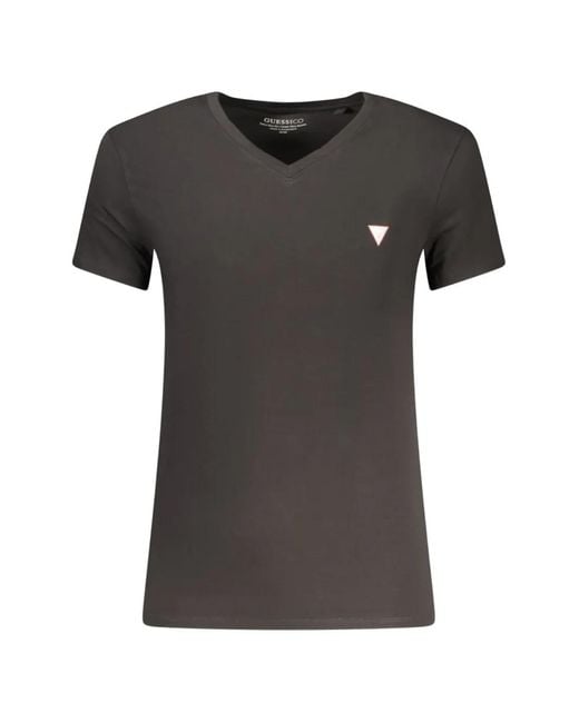 Guess Black Logo-Patch V-Neck T-Shirt for men