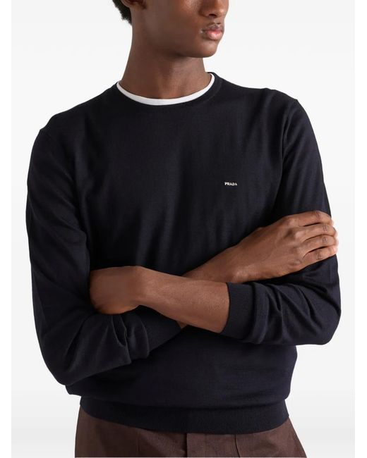 Prada Black Superfine Wool Crew-Neck Sweater for men