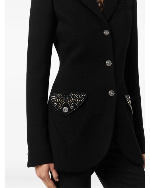 Versace Verfraaid Wollen Jack Met Zak in het Black