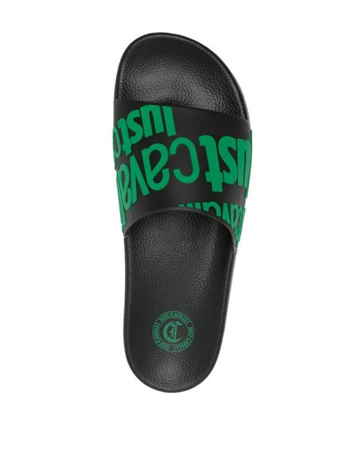 Just Cavalli Green Logo-Embossed Slides for men