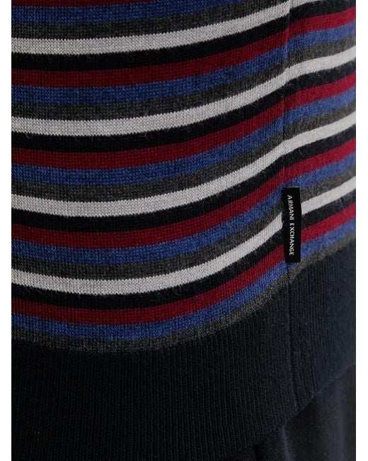 ARMANI EXCHANGE Blue Striped-Pattern Round-Neck Sweater for men