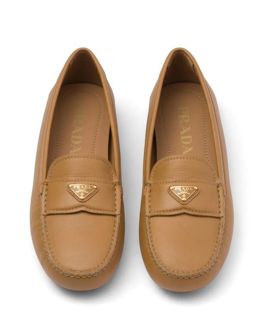 Prada Brown Logo Leather Moccasins