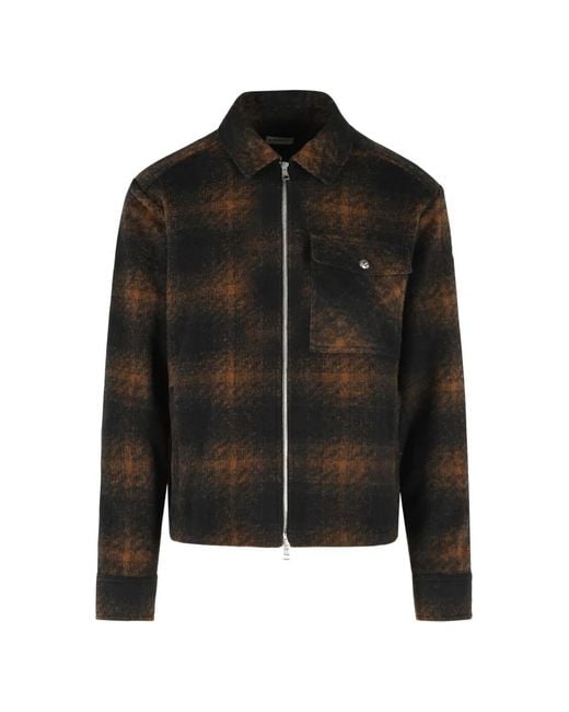 Moncler Black Checked Zip-Up Shirt for men