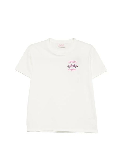Mc2 Saint Barth White T-Shirt Orné De Cristaux À Imprimé Graphique Emilie