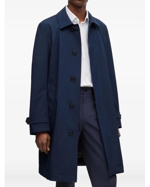 Boss Blue Button-Up Trenchcoat for men