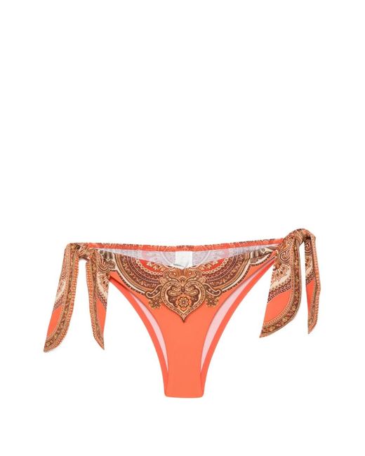 Zimmermann Red Paisley-Print Tie-Side Bikini Bottoms