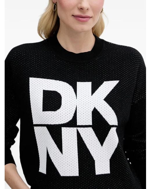 DKNY Black Logo-Embellished Crewneck Sweatshirt