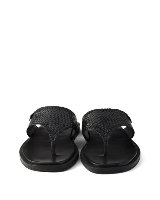 Prada Black Woven Leather Thong Sandals for men