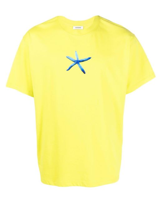 Sandro Yellow Starfish-print Cotton T-shirt for men