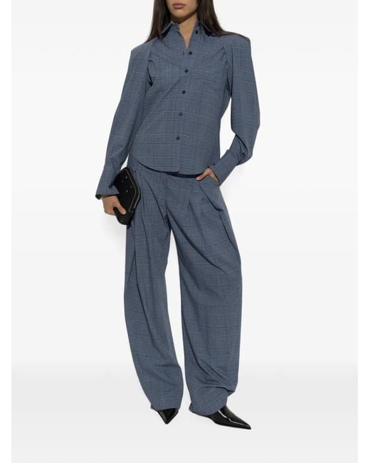 IRO Blue Check-Pattern Pleated Trousers