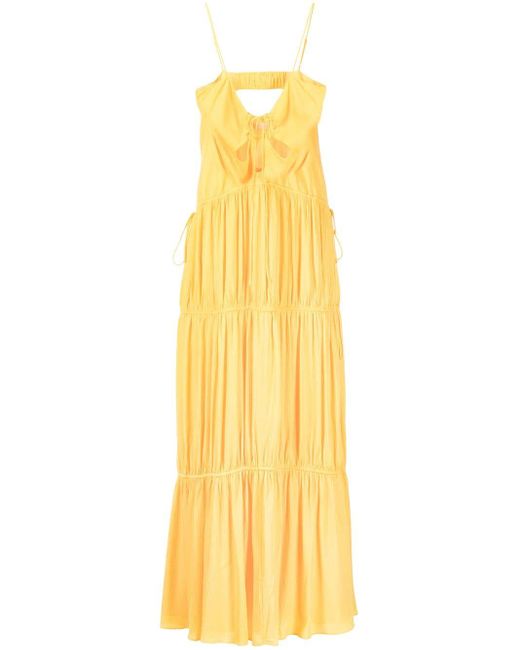 Jonathan Simkhai Lina Tiered Pleated Maxi Dress in Yellow - Lyst