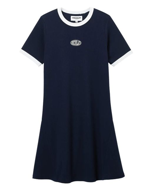 Vestido estilo camiseta en contraste Chocoolate de color Blue