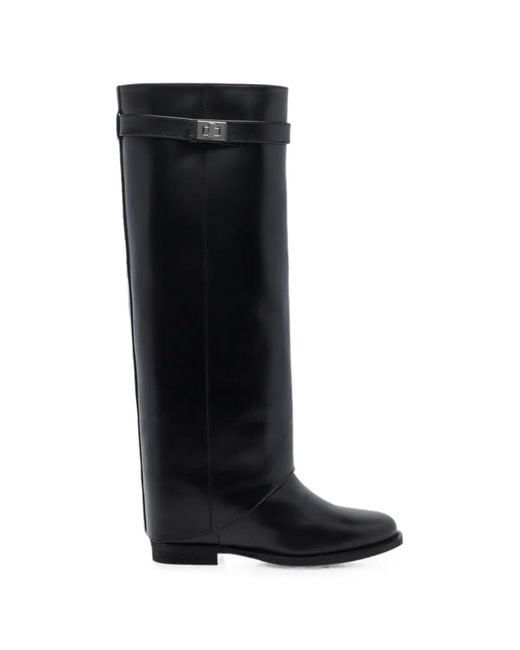 Via Roma 15 Black Padlock-Detail Knee-High Boots