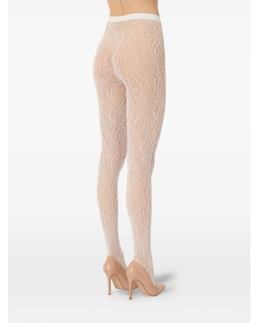 Wolford White Lace-Effect Tights