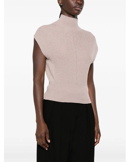 Rick Owens Gray Ribbed Cap-Sleeve Top
