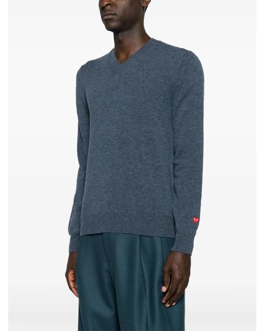 COMME DES GARÇONS PLAY Blue Sweater Small Emblem Knit Clothing