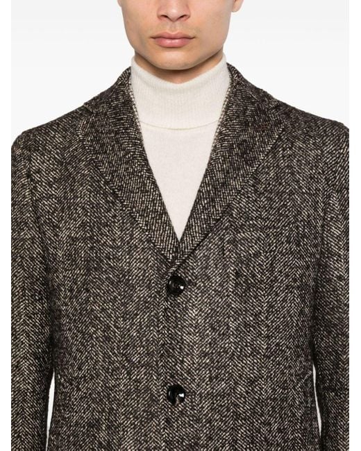 Tagliatore Gray Herringbone Single-breasted Coat for men