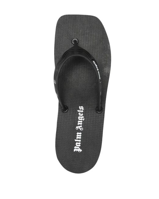 Palm Angels Black Logo-Print Heeled Flip Flops