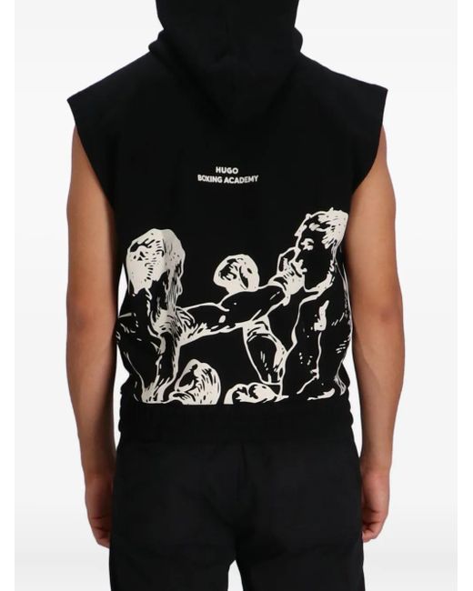 HUGO Black Sleeveless Graphic Hoodie for men