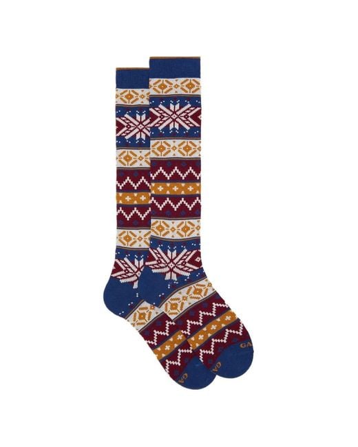 Gallo Blue Fair Isle-Pattern Socks for men